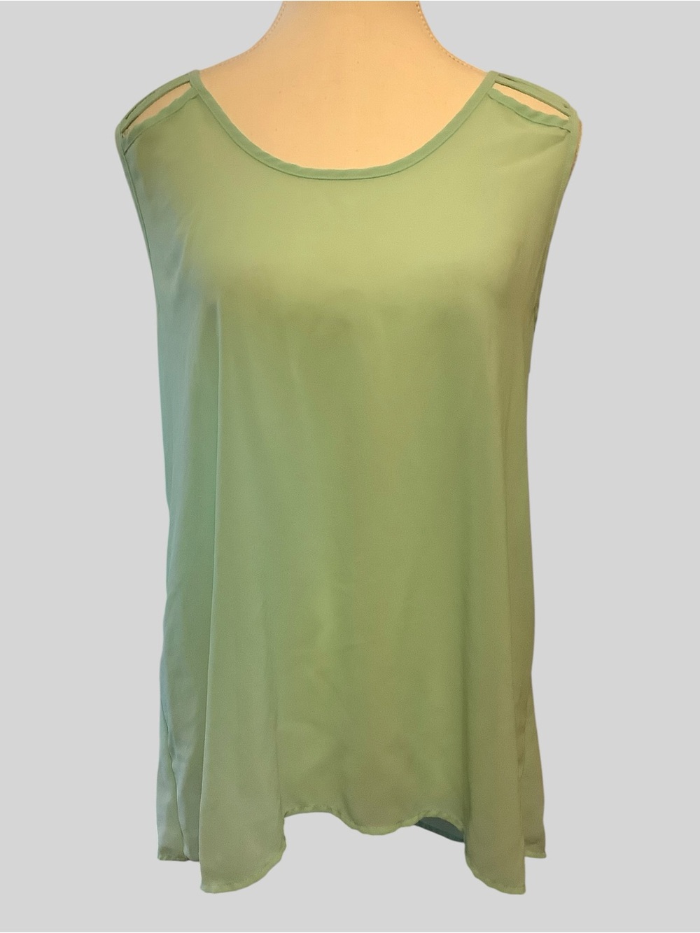Entro Dusty Aqua Blue Cutout Lattice Back Sleeveless Blouse Size L